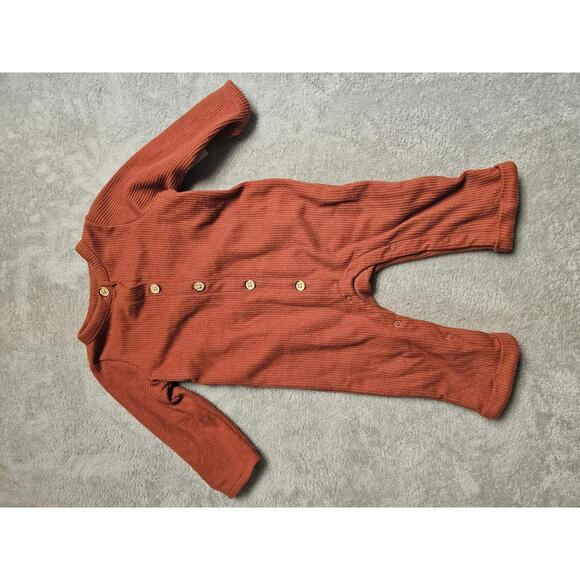 New Cat And Jack Infant 6-9M Long Sleeve Button Up One Piece Burnt Orange - Picture 1 of 2